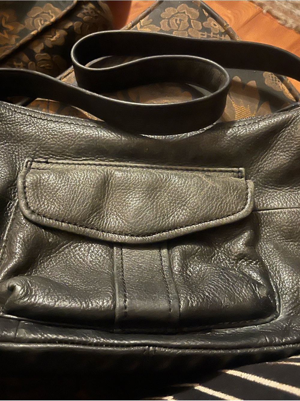 Fossil CLASSIC 75082 BLACK Leather Purse Shoulder Bag 13”x11” euc organizing